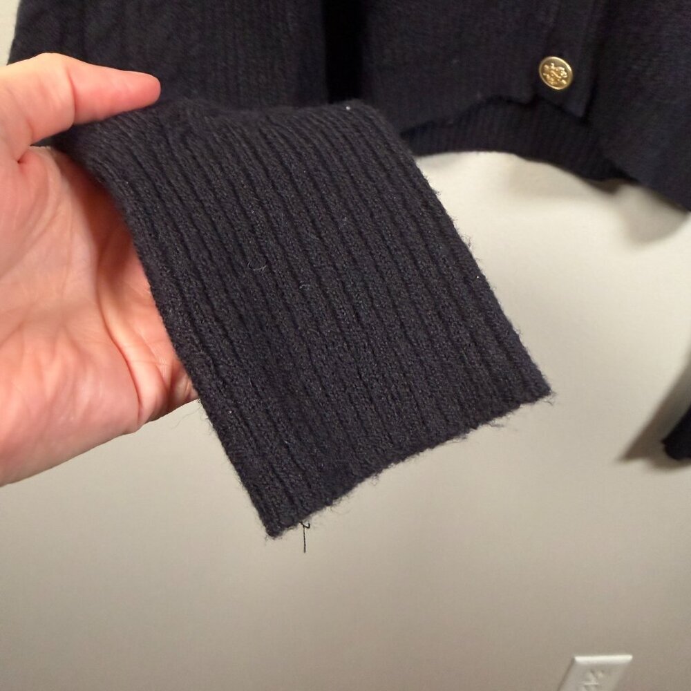 J.Crew Supersoft Cropped Cardigan Sweater Size Small Black Cable Knit Preppy - Picture 6 of 10